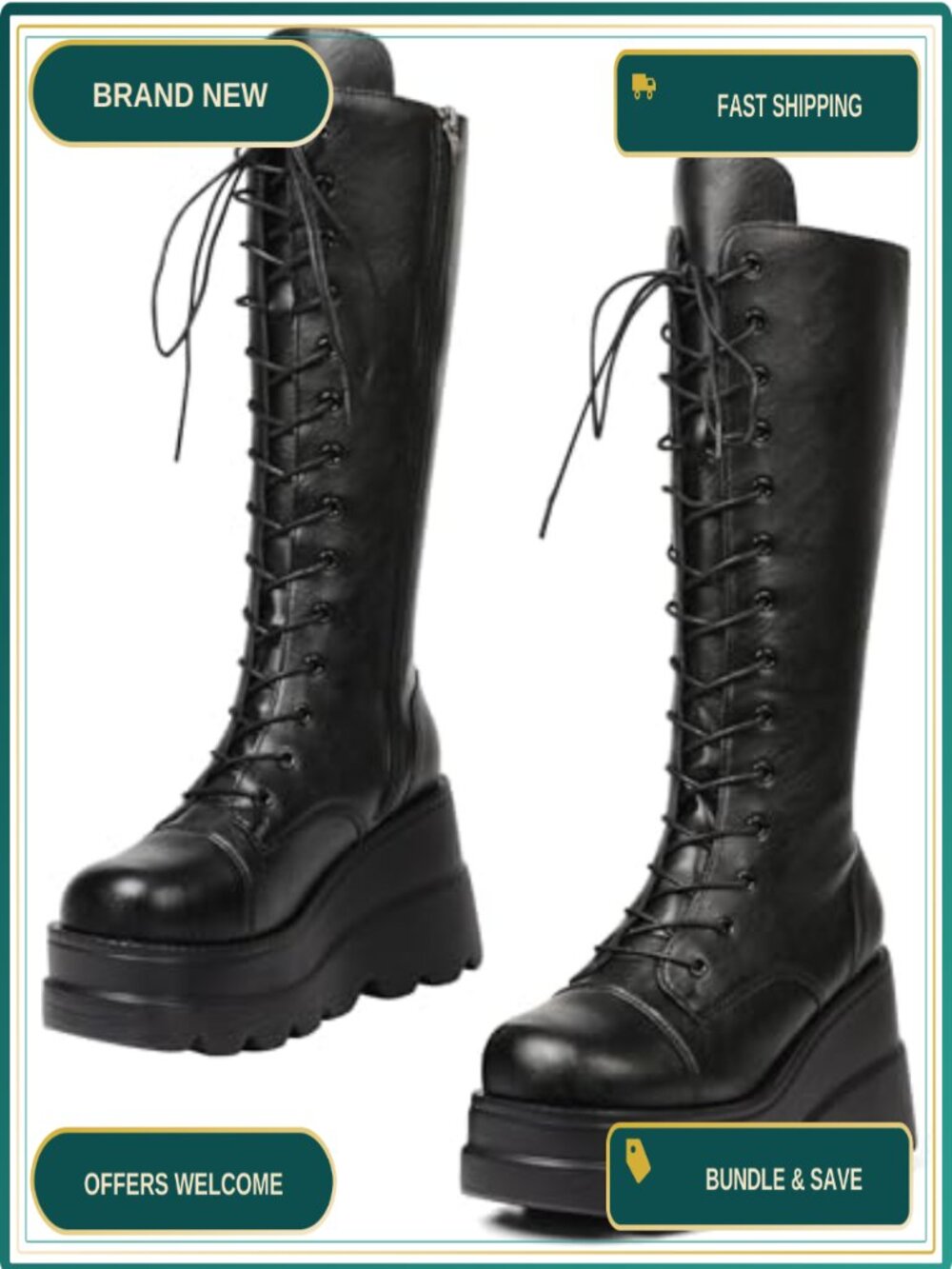 Women's Goth Platform Combat Boots Chunky Heel Wedge